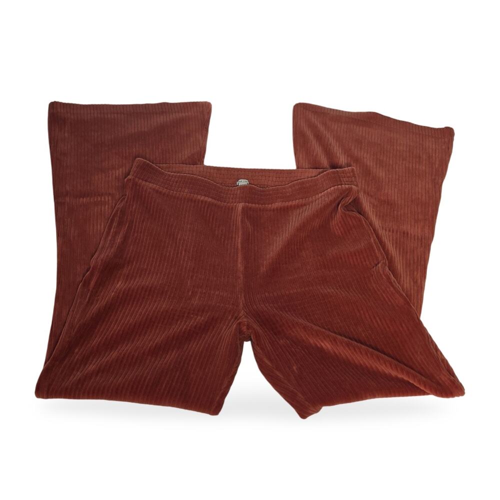 Aerie XL Rib Knit Pull On Flare Pants Terracotta Wide Leg Stretch Lounge Boho